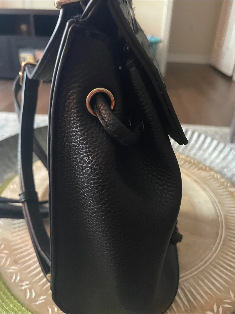 Black Women's Faux Leather Mini Backpack with Gold Turn-Lock